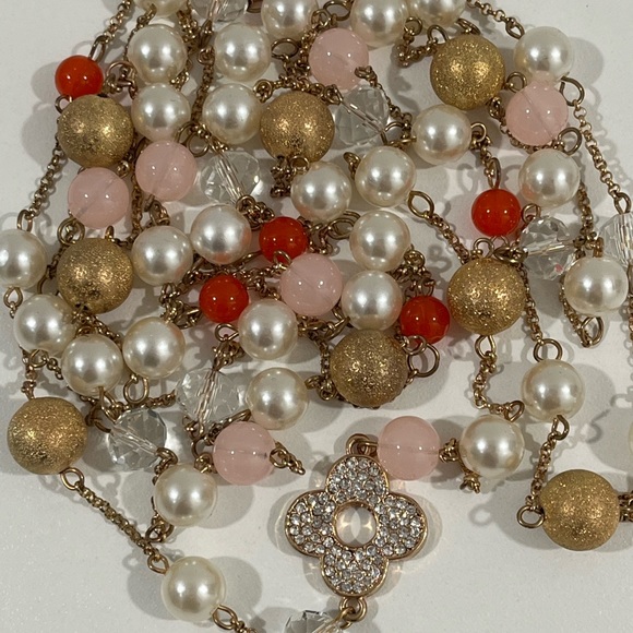 Long Pearl and Crystal Single Strand Necklace - Picture 2 of 7